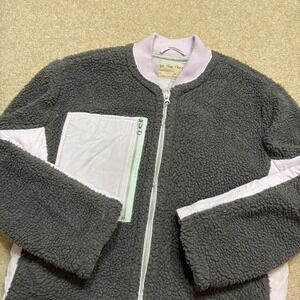 We The Free Rivington Sherpa Jacket FP Womens XS Zip Pockets Gray Pink Bomber